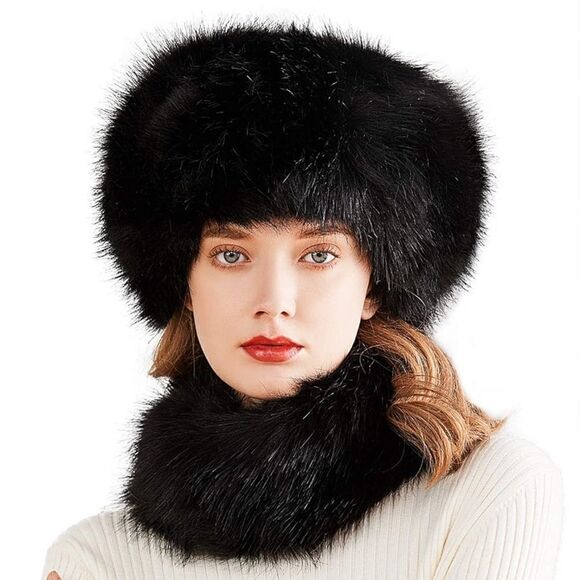 Russian Style Faux Fur Scarf and Hat Set